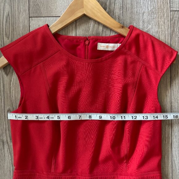 Tory Burch Megan A-Line Red Dress with Cap Sleeves Womens Size 4 Holiday Party - Picture 8 of 10